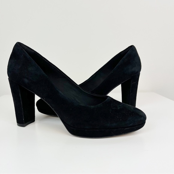 Clarks Shoes - Clarks Kendra Sienna Suede Leather Block Heel Pumps Size 9